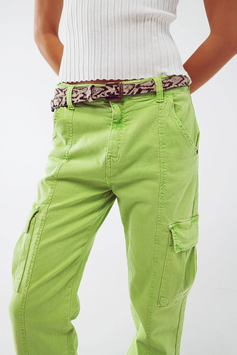 Mint Green Cargo Pants With Elasticated Waist And Hem