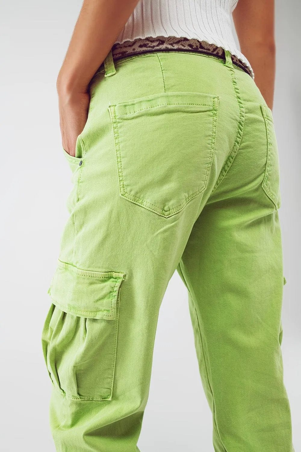 Mint Green Cargo Pants With Elasticated Waist And Hem