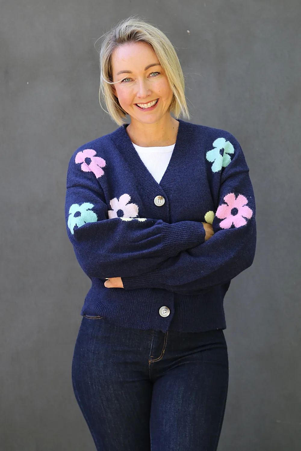 MIRELLA Navy Floral Cardigan