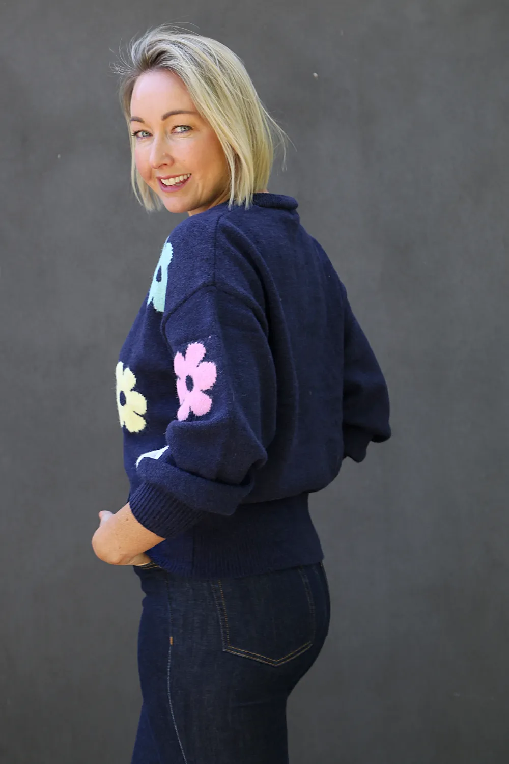 MIRELLA Navy Floral Cardigan