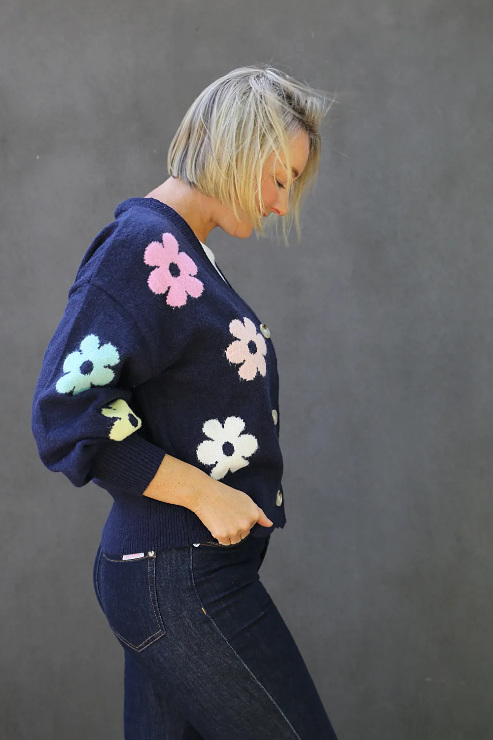 MIRELLA Navy Floral Cardigan