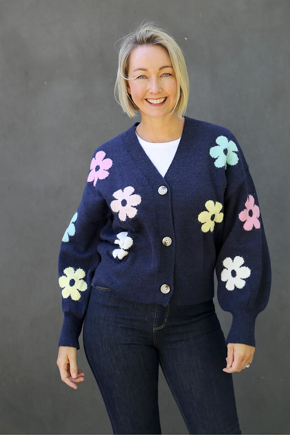 MIRELLA Navy Floral Cardigan