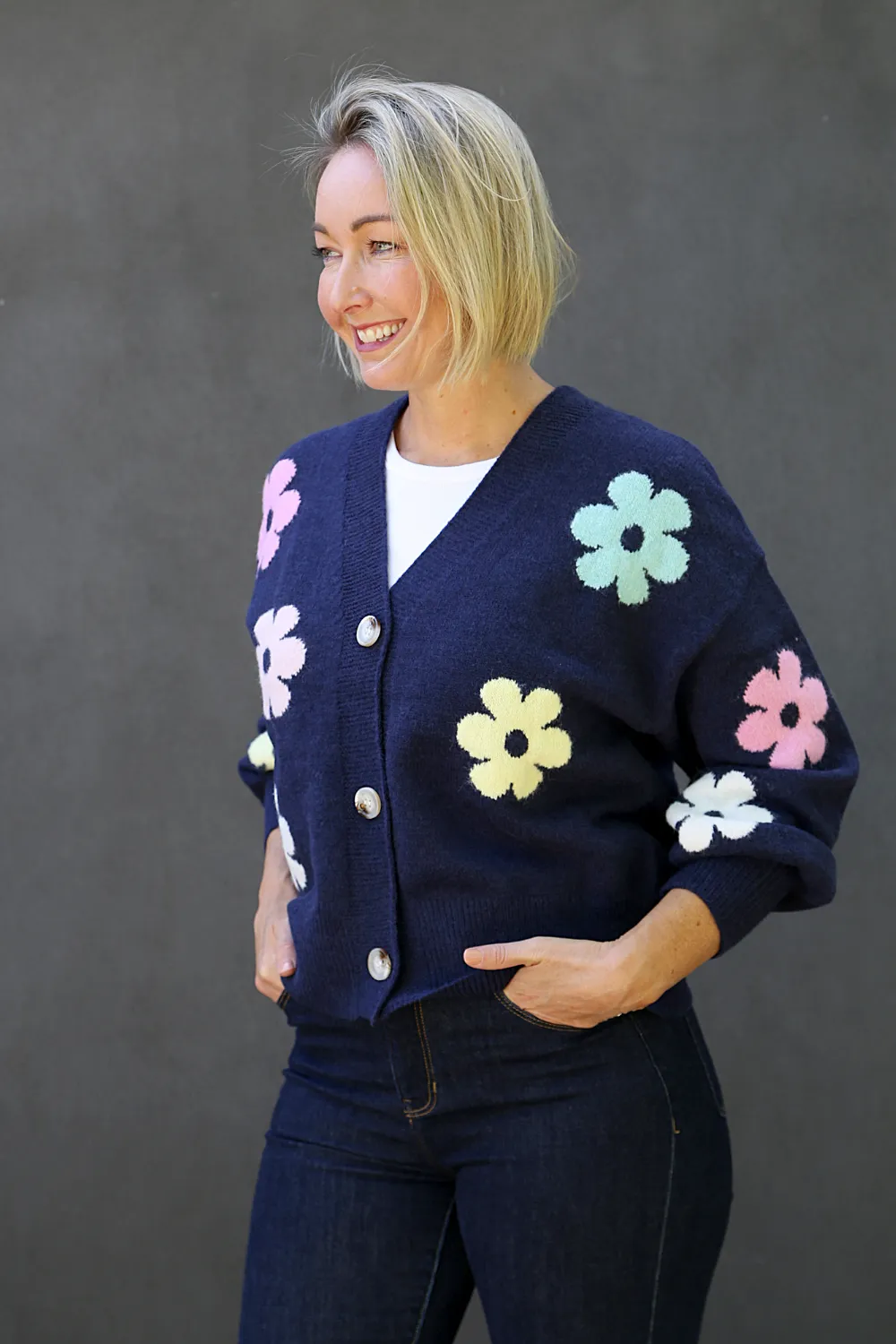 MIRELLA Navy Floral Cardigan