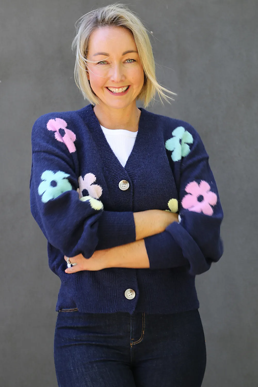 MIRELLA Navy Floral Cardigan