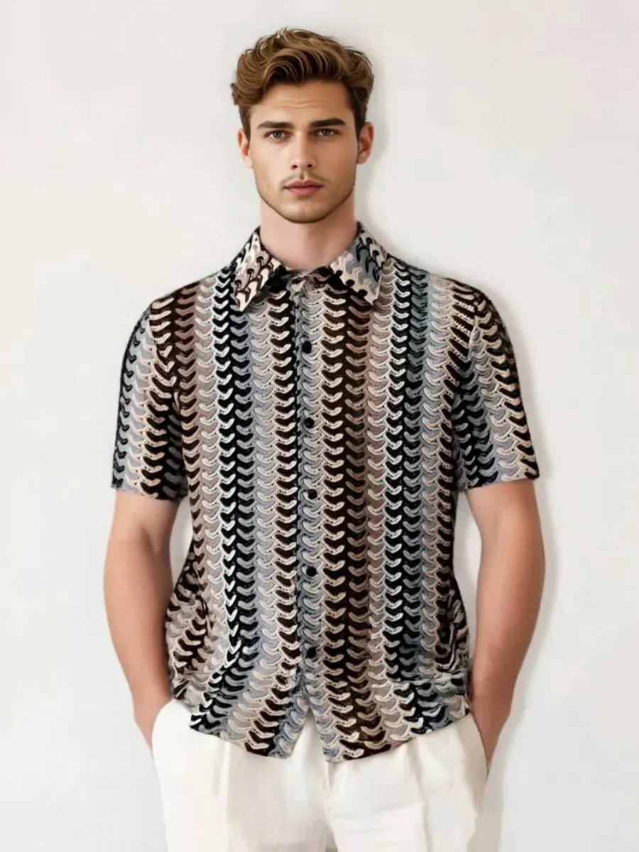 Multicolor Wave Crochet Knit Shirt
