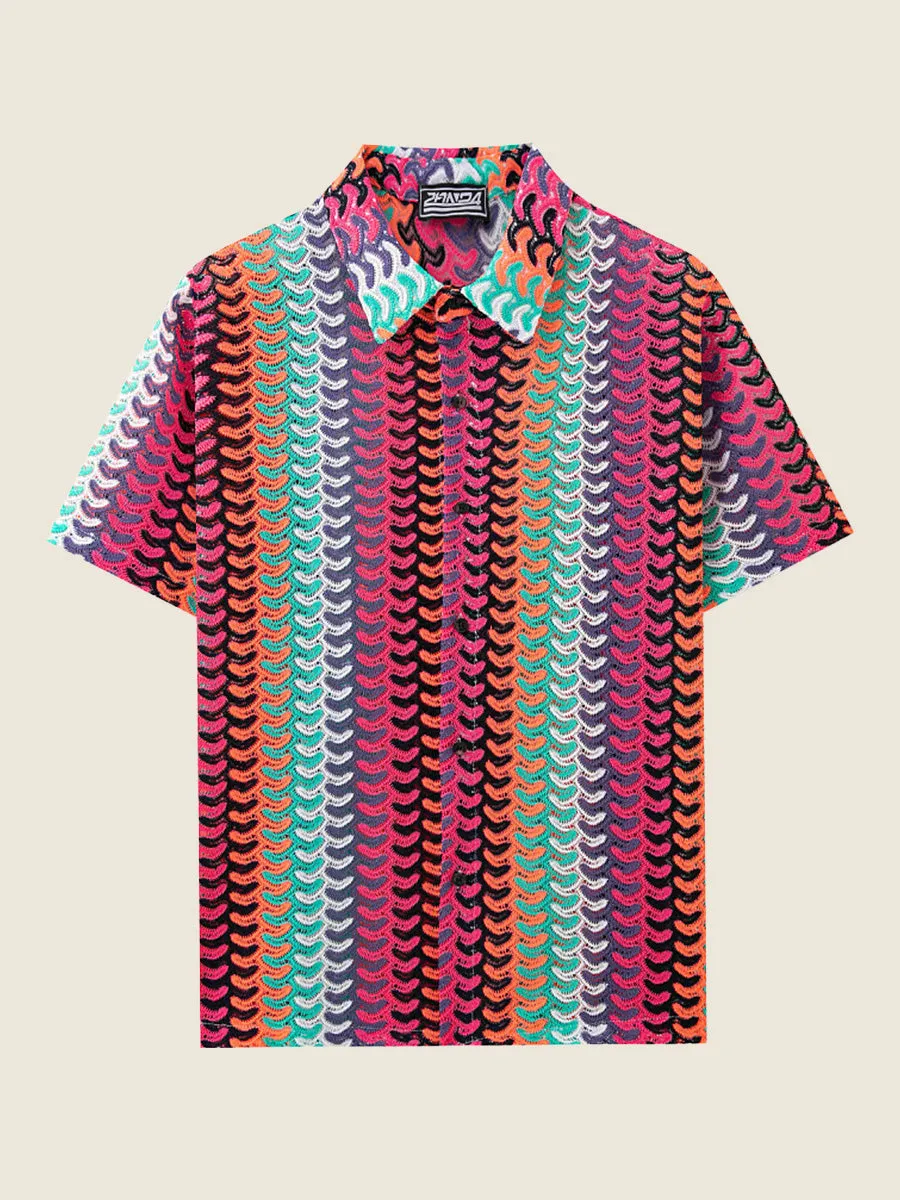 Multicolor Wave Crochet Knit Shirt