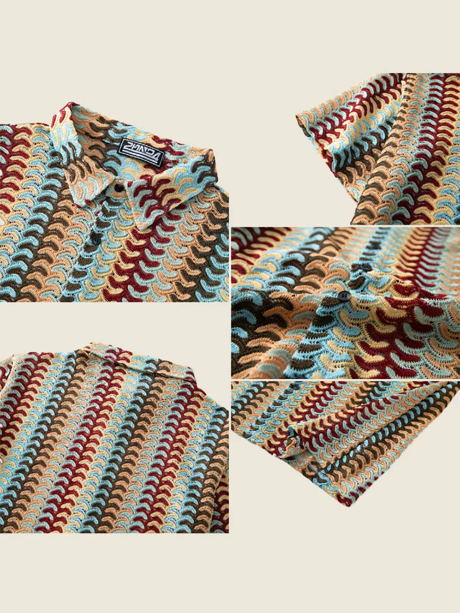 Multicolor Wave Crochet Knit Shirt