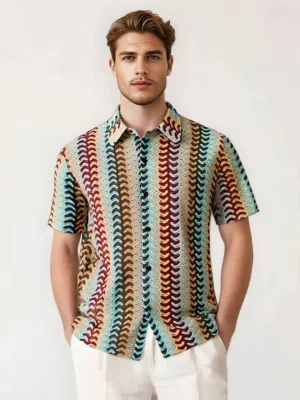 Multicolor Wave Crochet Knit Shirt
