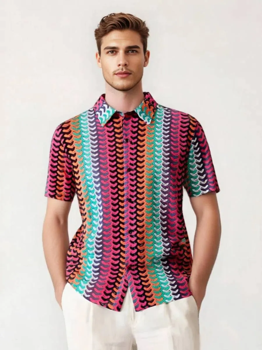 Multicolor Wave Crochet Knit Shirt
