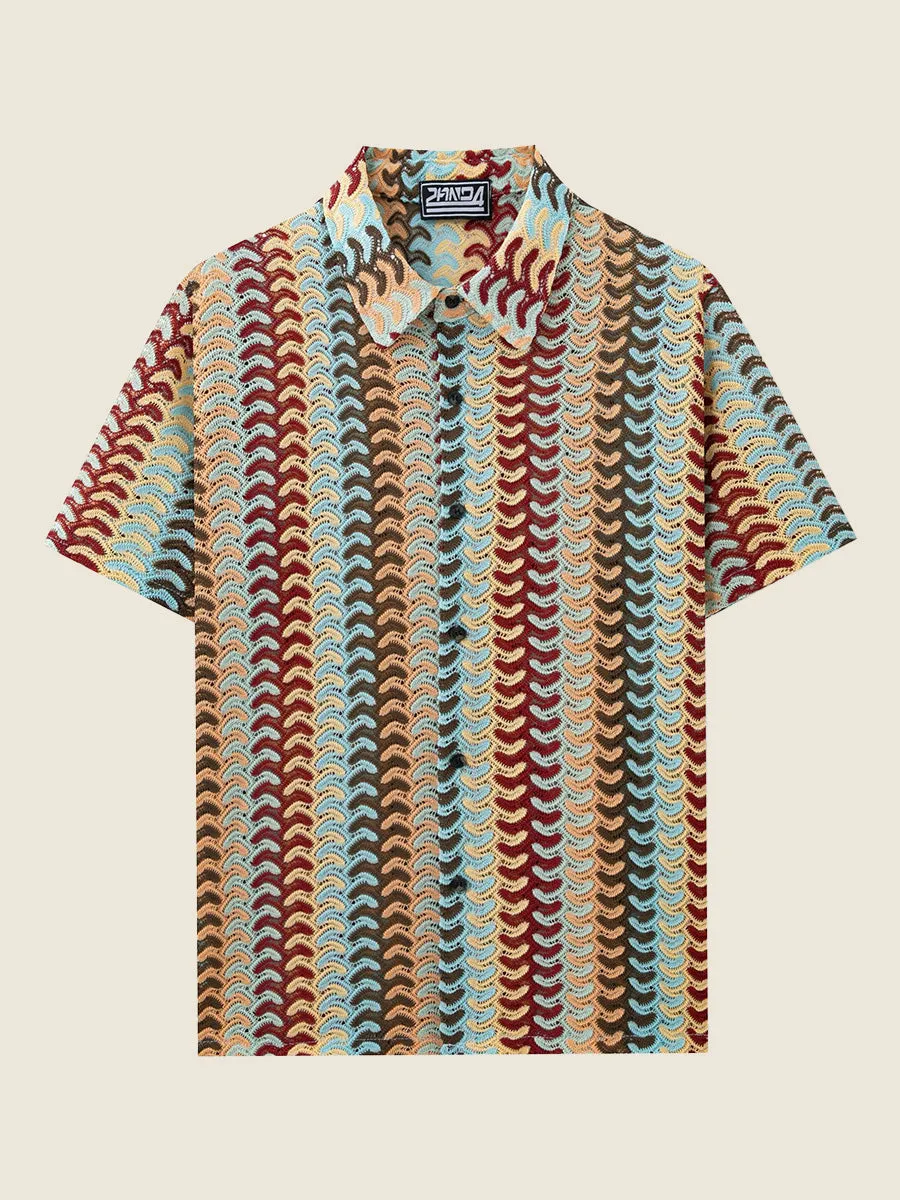 Multicolor Wave Crochet Knit Shirt