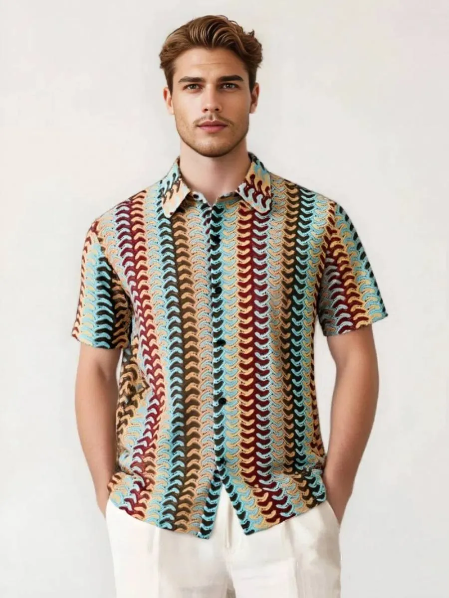 Multicolor Wave Crochet Knit Shirt