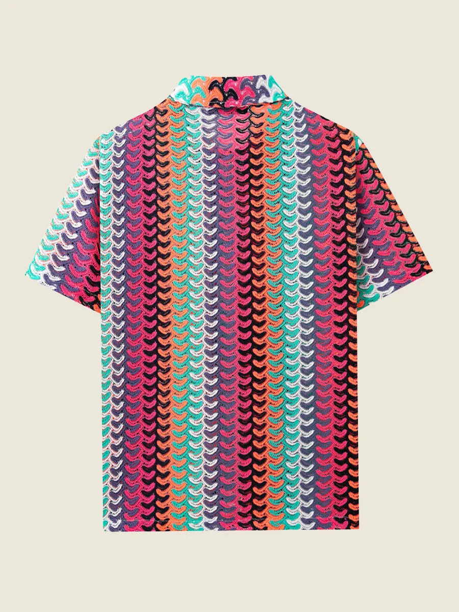 Multicolor Wave Crochet Knit Shirt