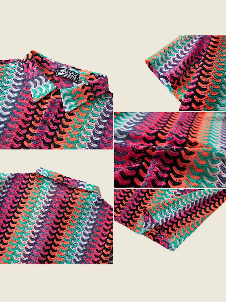 Multicolor Wave Crochet Knit Shirt