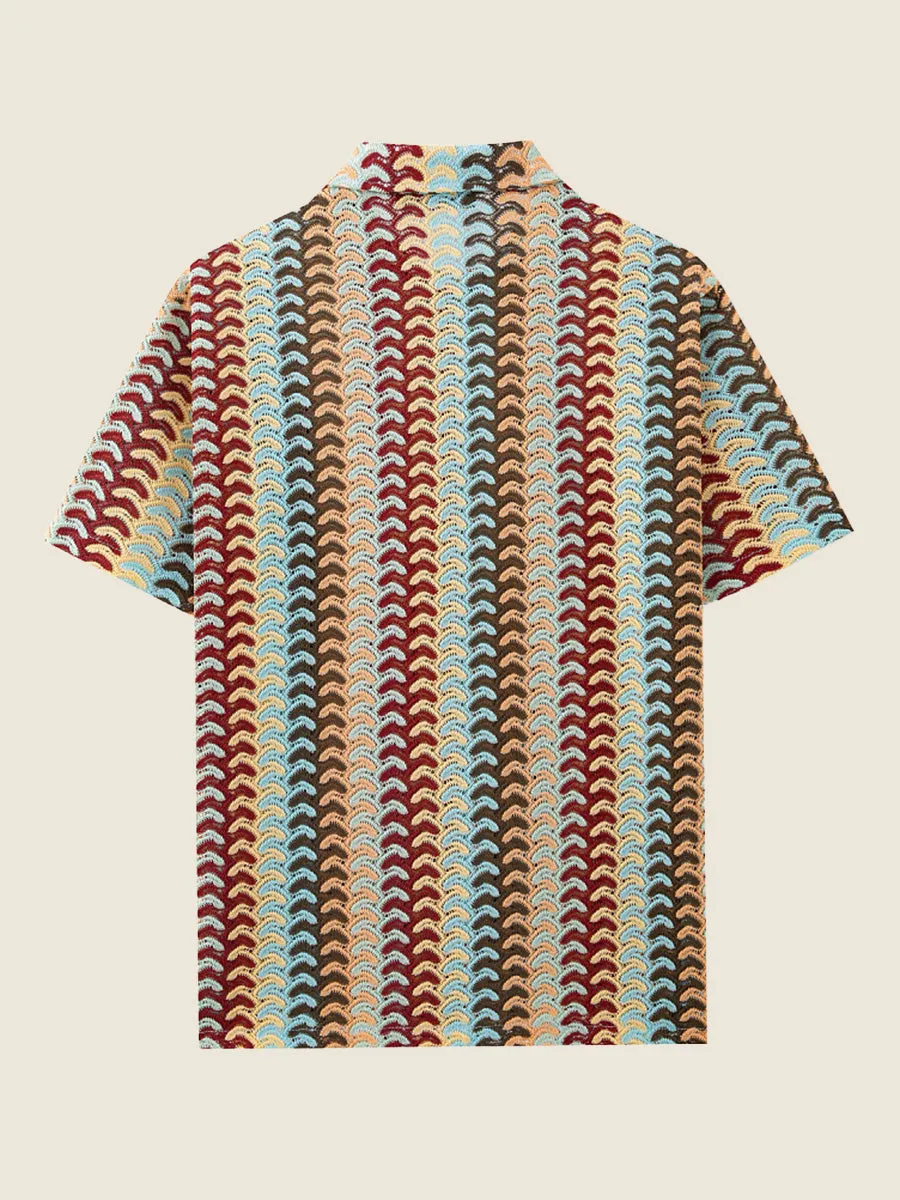 Multicolor Wave Crochet Knit Shirt