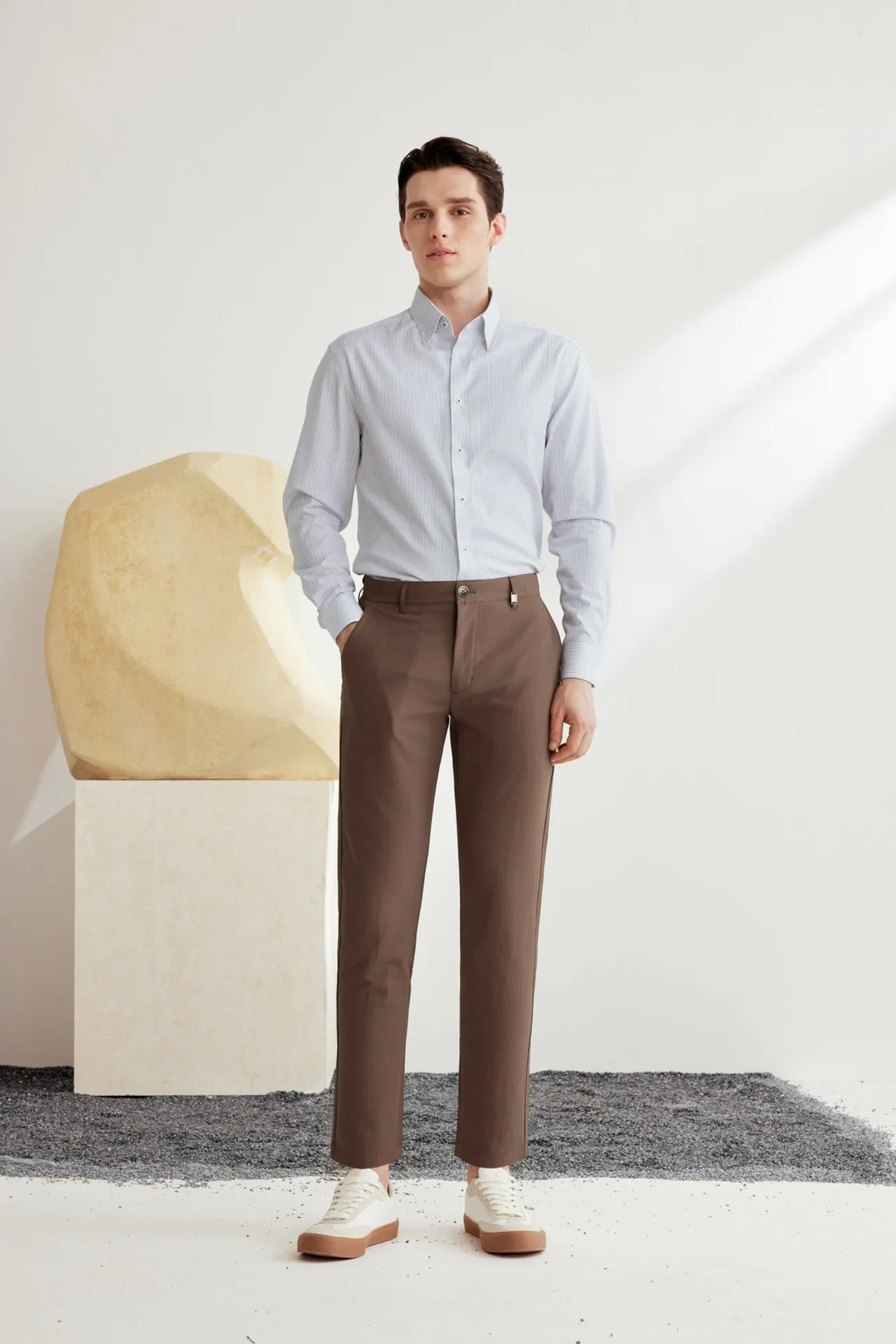 Non-Iron Cotton Stretch Stripe Shirt in Smart Fit Classic Collar