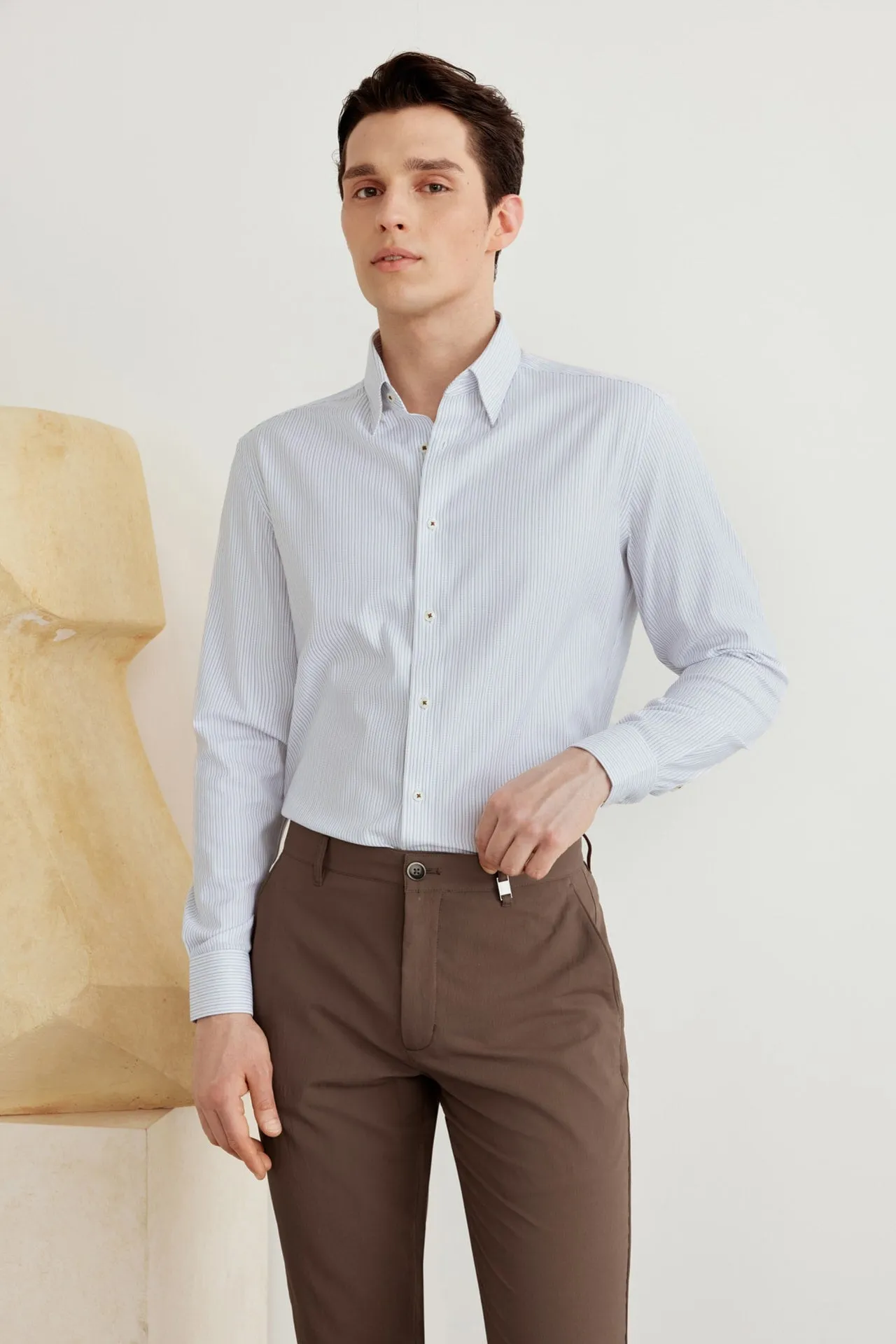 Non-Iron Cotton Stretch Stripe Shirt in Smart Fit Classic Collar