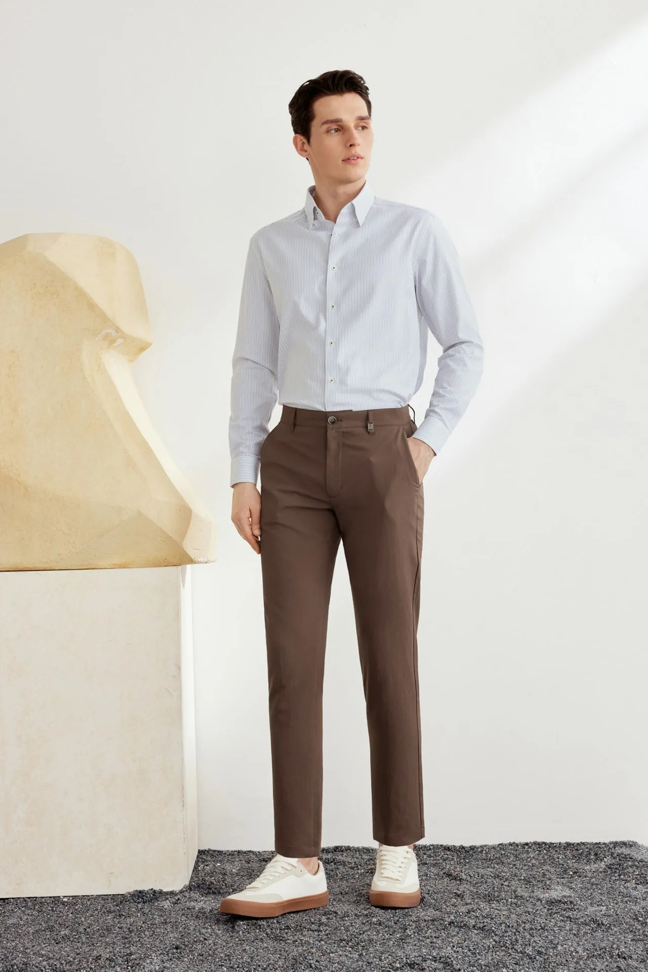 Non-Iron Cotton Stretch Stripe Shirt in Smart Fit Classic Collar