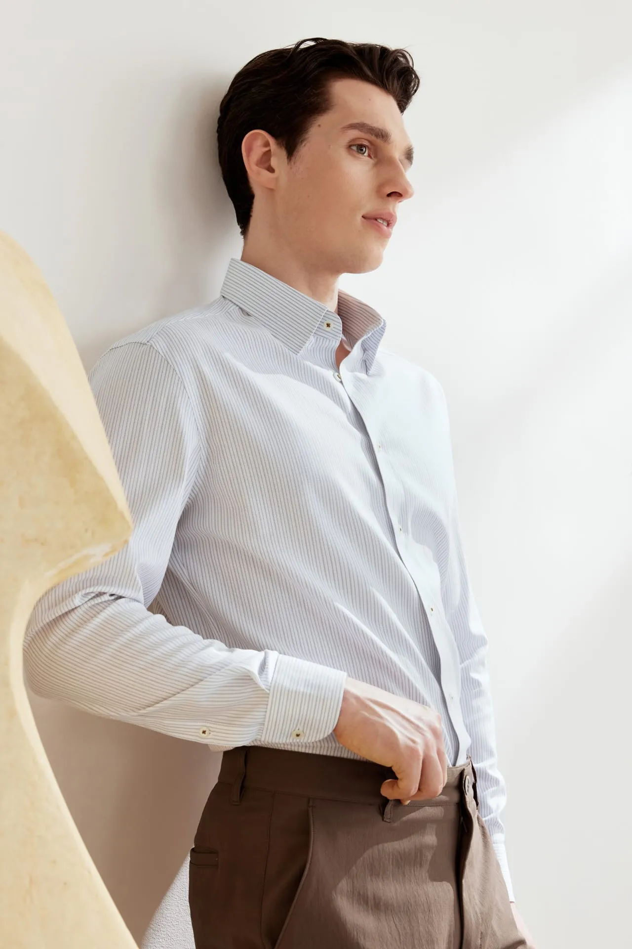 Non-Iron Cotton Stretch Stripe Shirt in Smart Fit Classic Collar