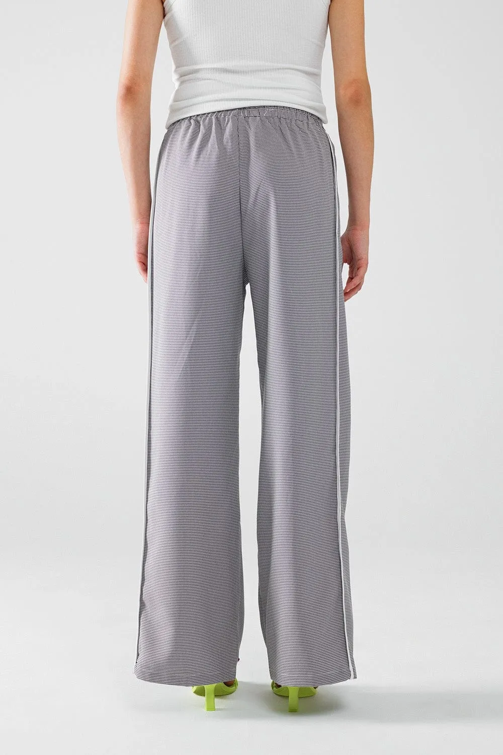 Palazzo Black And White Gingham Pants With Drawstring