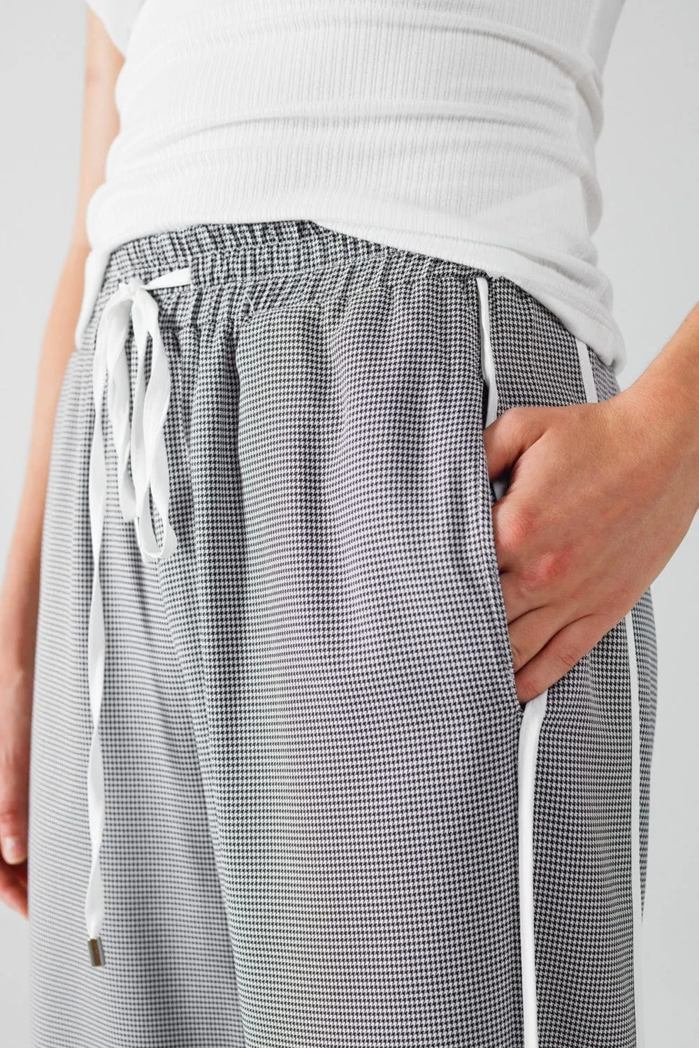 Palazzo Black And White Gingham Pants With Drawstring