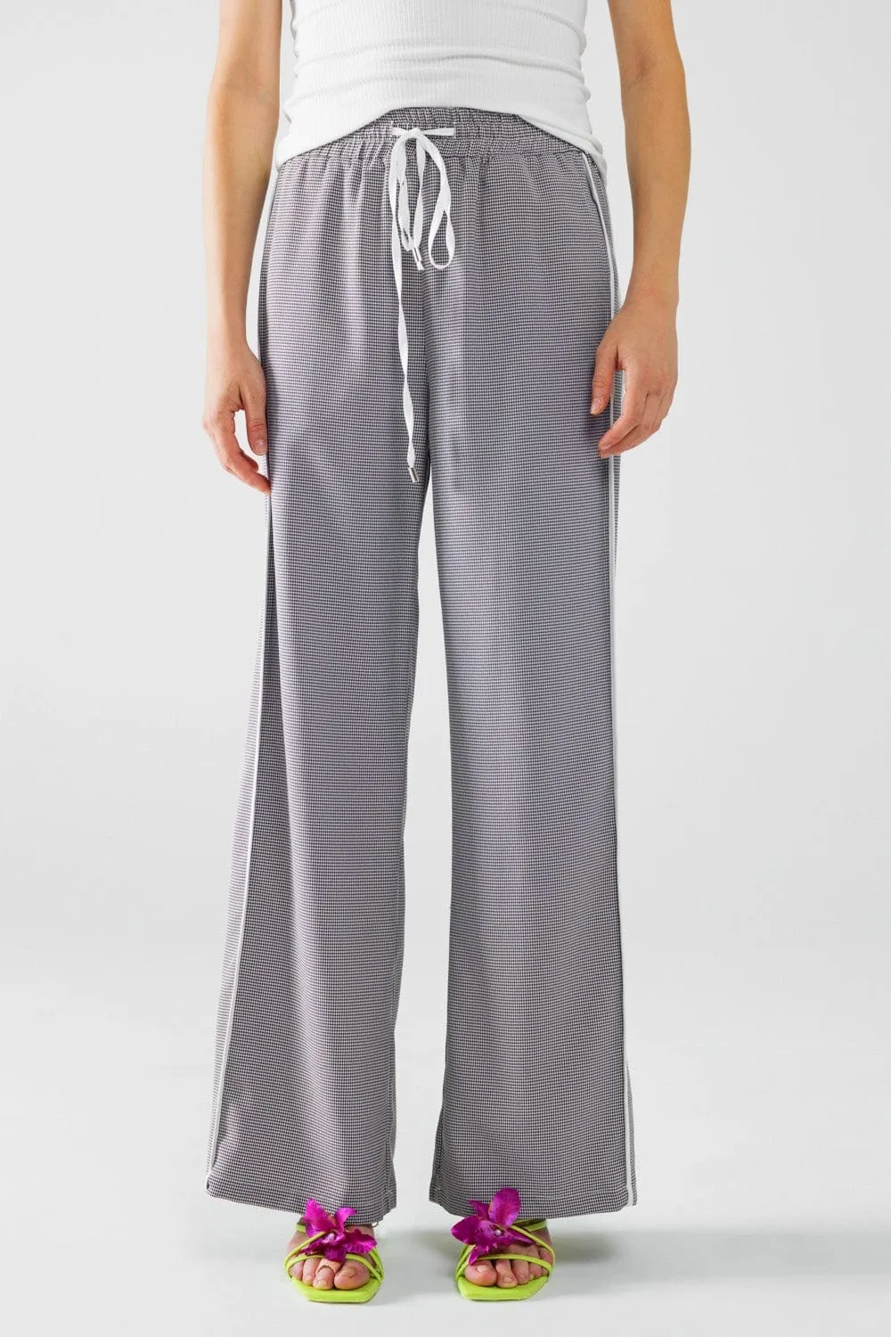 Palazzo Black And White Gingham Pants With Drawstring
