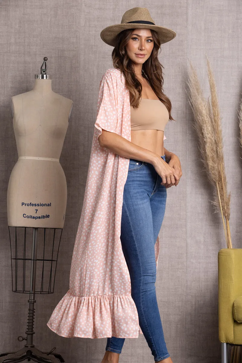 PEACH POLKA DOTS LONG CARDIGAN-SC12098