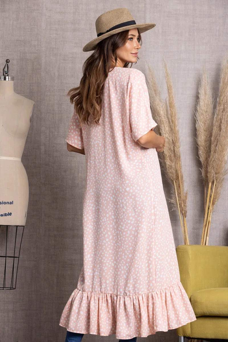 PEACH POLKA DOTS LONG CARDIGAN-SC12098
