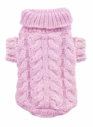 PINK ANGORA CABLE KNIT DOG SWEATER