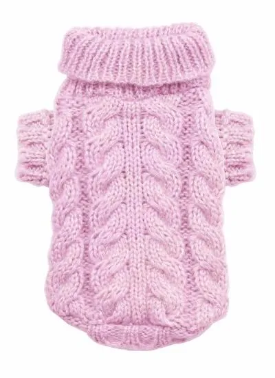 PINK ANGORA CABLE KNIT DOG SWEATER