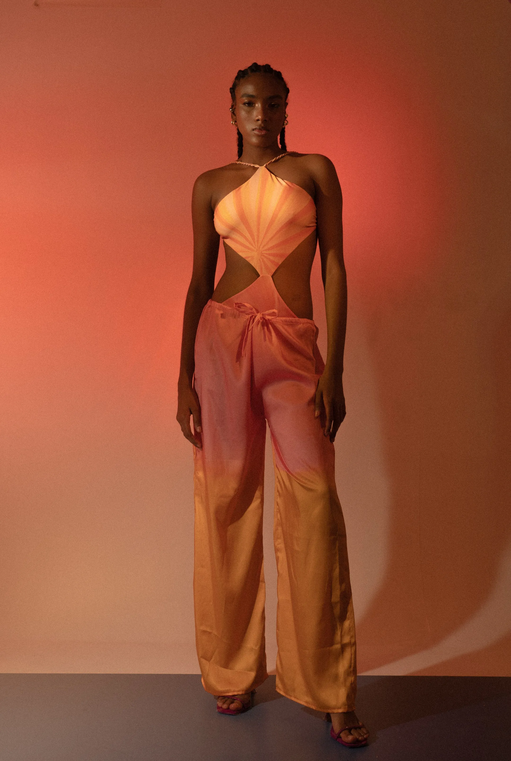 Pink Satin Relaxed Drawsting Trousers