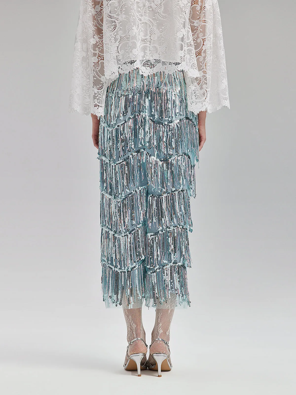 Ripple Tiered Sequin & Tassel Skirt