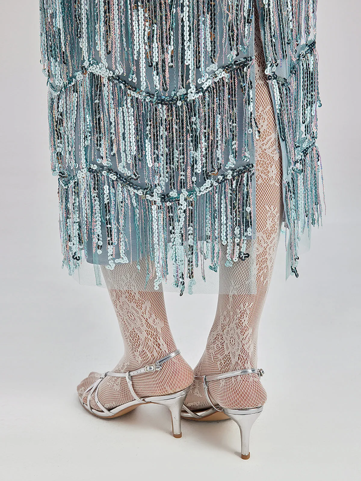 Ripple Tiered Sequin & Tassel Skirt