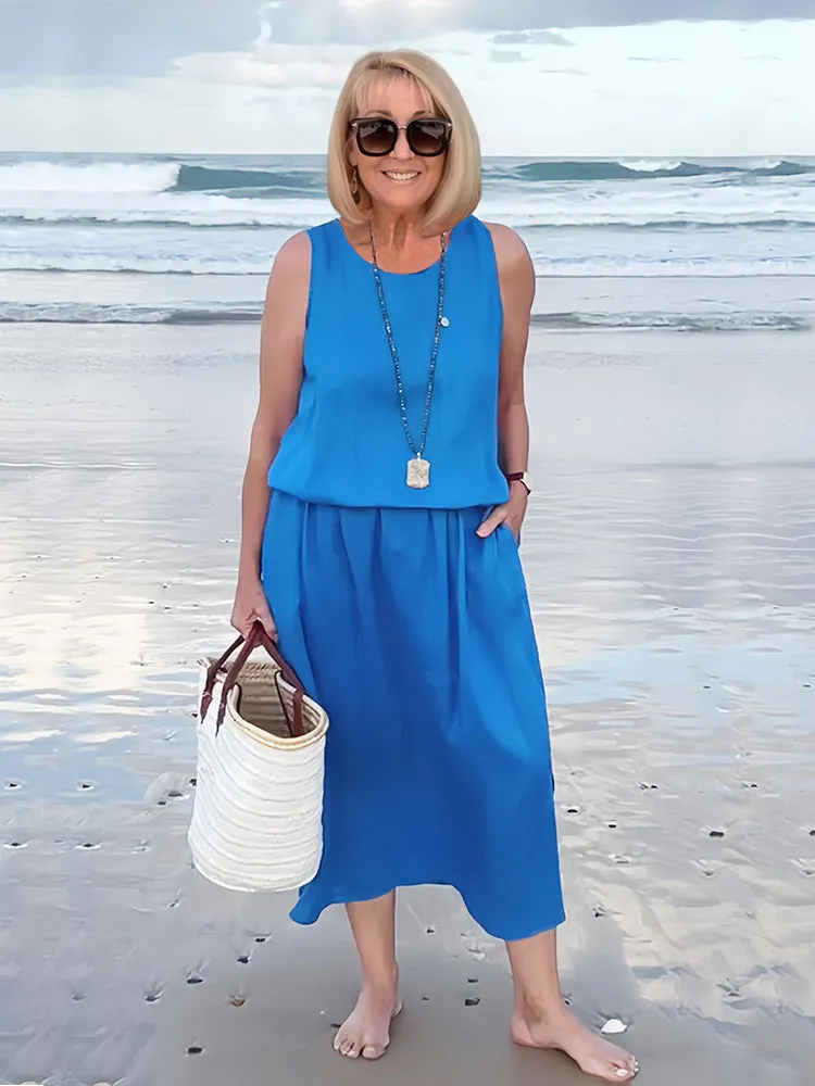 Round Neck Sleeveless Beach Tunic Dress