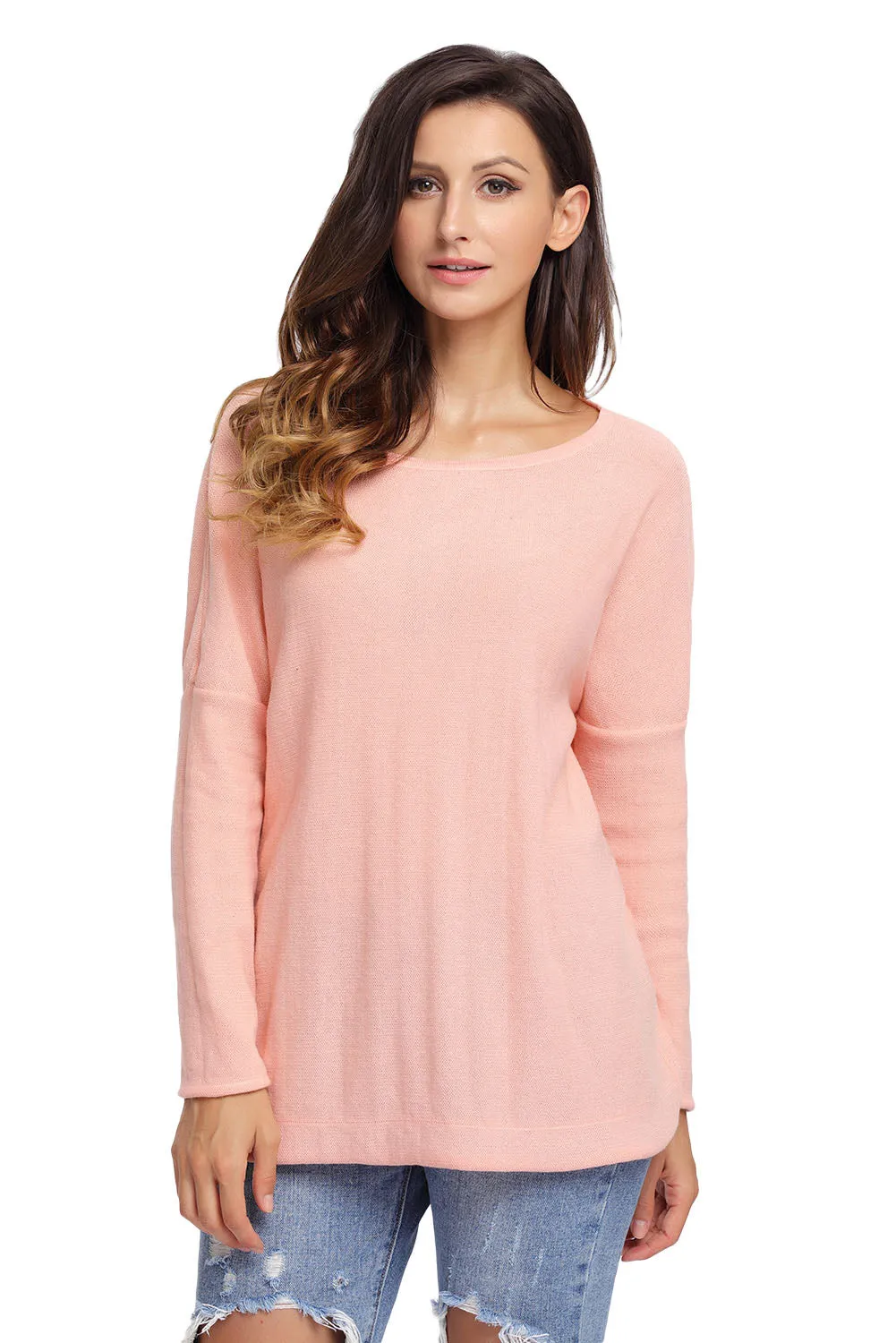 Salmon Backless Twist Knit Long Sleeve Dolman Top