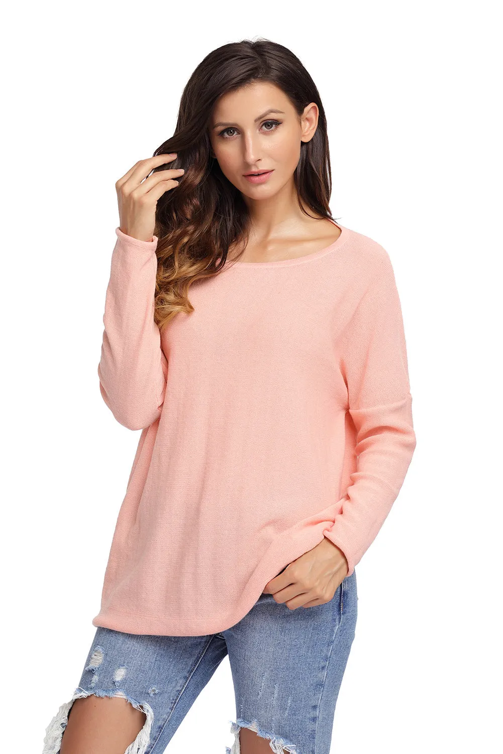 Salmon Backless Twist Knit Long Sleeve Dolman Top