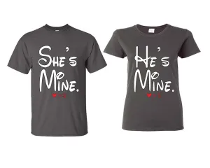 She's Mine & He's Mine Couple Matching T-Shirts – Classic Cotton Tees Sold Separately in Various Sizes & Colors | Unique Heat Press Designs