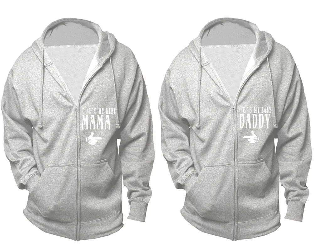She's My Baby Mama & He's My Baby Daddy Couple Matching Zipper Hoodies – Unisex, Sold Separately in All Sizes, Stylish and Comfortable