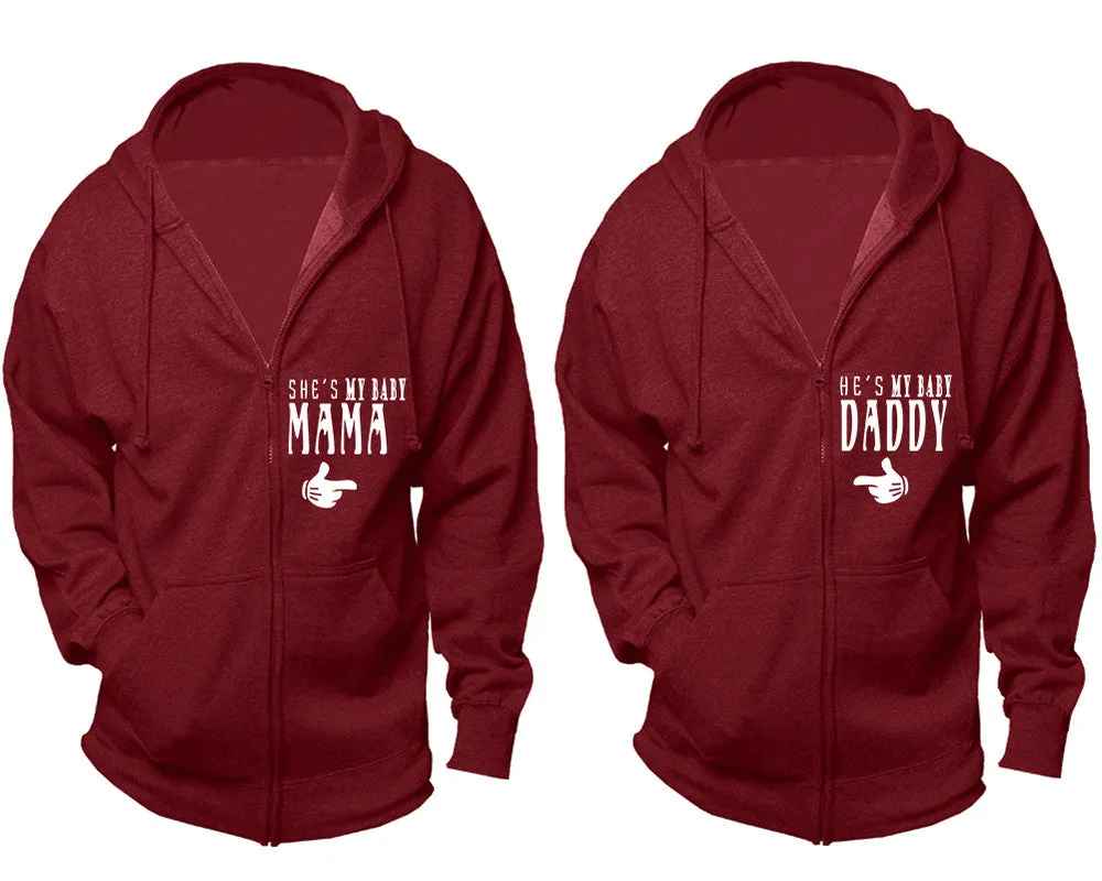 She's My Baby Mama & He's My Baby Daddy Couple Matching Zipper Hoodies – Unisex, Sold Separately in All Sizes, Stylish and Comfortable