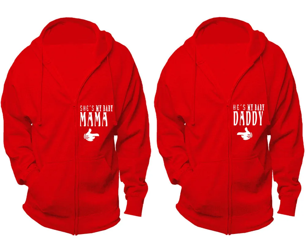 She's My Baby Mama & He's My Baby Daddy Couple Matching Zipper Hoodies – Unisex, Sold Separately in All Sizes, Stylish and Comfortable