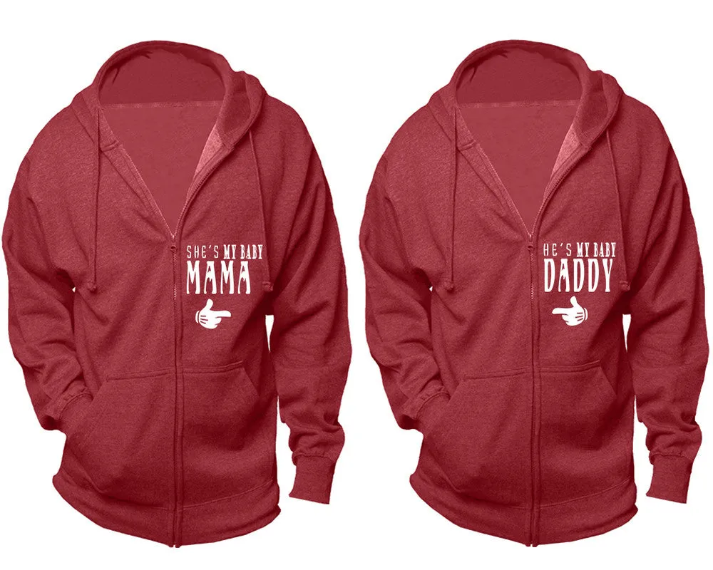 She's My Baby Mama & He's My Baby Daddy Couple Matching Zipper Hoodies – Unisex, Sold Separately in All Sizes, Stylish and Comfortable