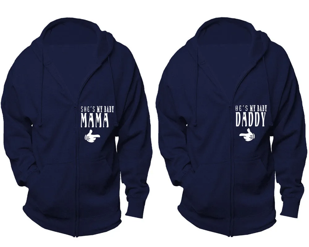 She's My Baby Mama & He's My Baby Daddy Couple Matching Zipper Hoodies – Unisex, Sold Separately in All Sizes, Stylish and Comfortable