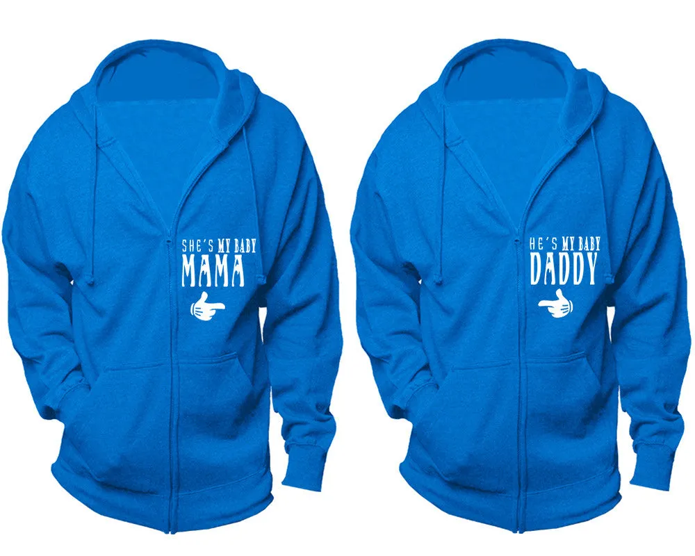 She's My Baby Mama & He's My Baby Daddy Couple Matching Zipper Hoodies – Unisex, Sold Separately in All Sizes, Stylish and Comfortable