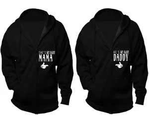 She's My Baby Mama & He's My Baby Daddy Couple Matching Zipper Hoodies – Unisex, Sold Separately in All Sizes, Stylish and Comfortable
