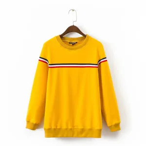 Stripe Slim Pure Color Long Sleeves Sweatshirt
