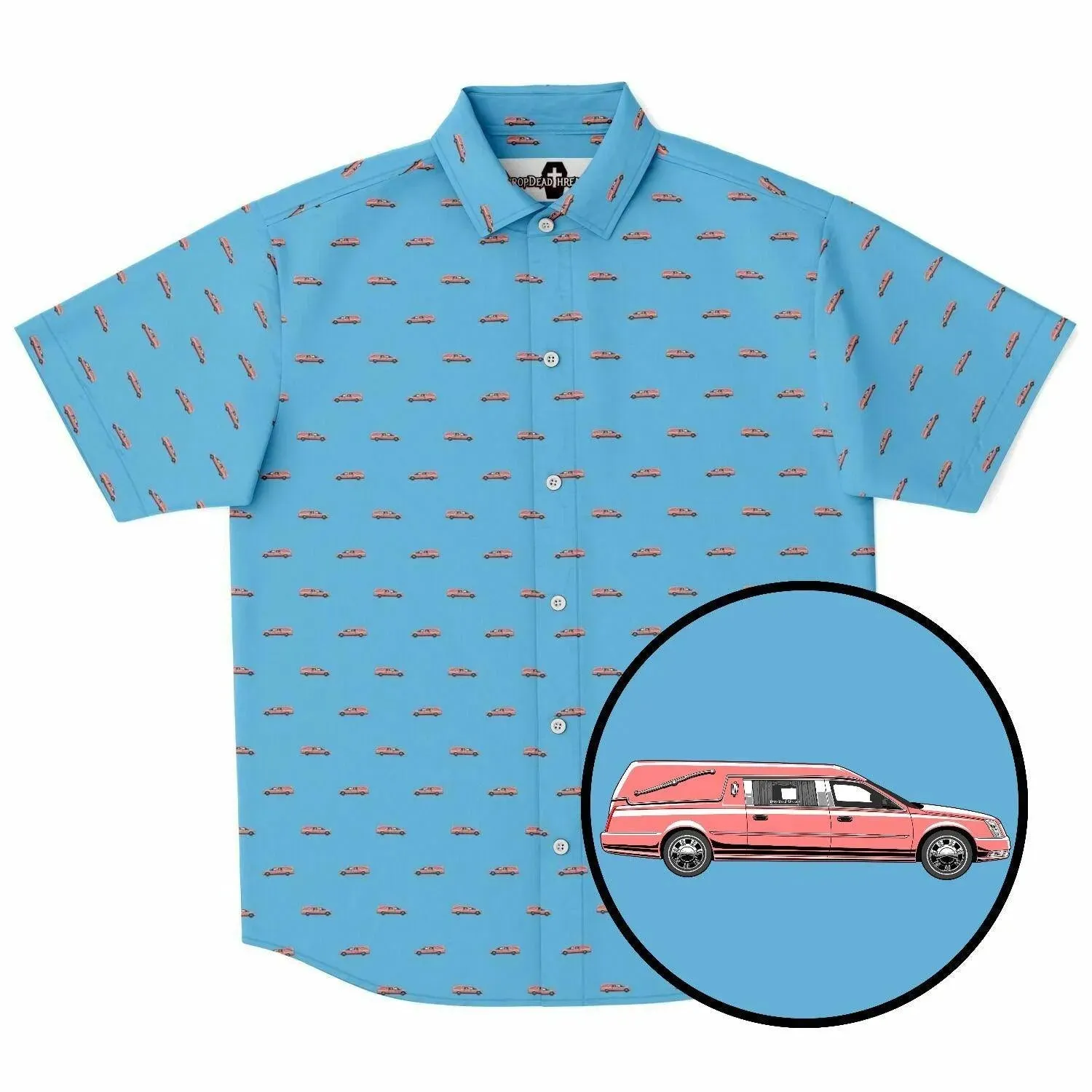 Subtle-Tee Pink Hearse on Baby Blue
