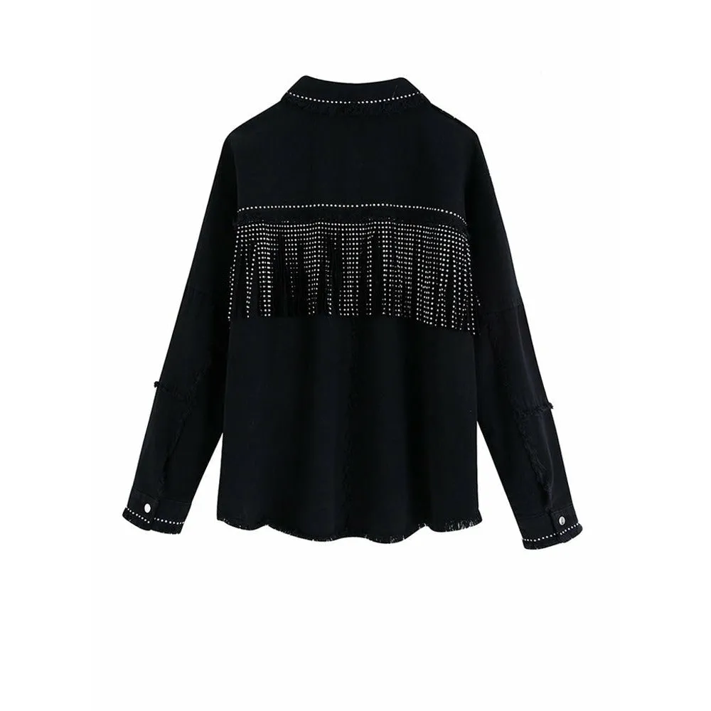 Tassel Beaded Oversized Denim Jacket