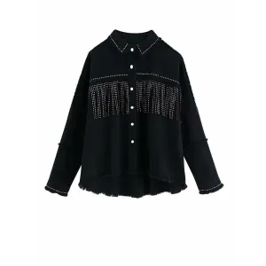 Tassel Beaded Oversized Denim Jacket