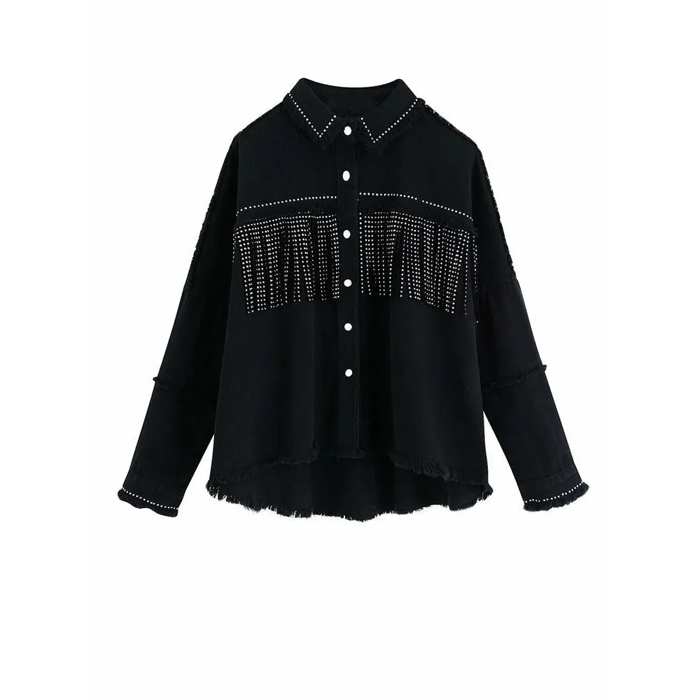 Tassel Beaded Oversized Denim Jacket