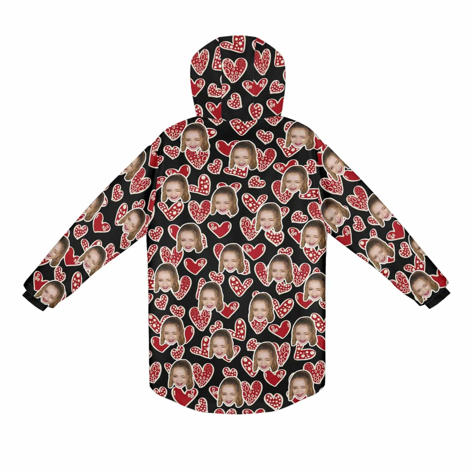 [Thick and Warm] Custom Face Love Heart Mid-length Fleece-lined Jacket Men's Full Zip Hoodie
