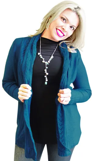 Vintage Knit Draped Cardigan (XL, Teal)